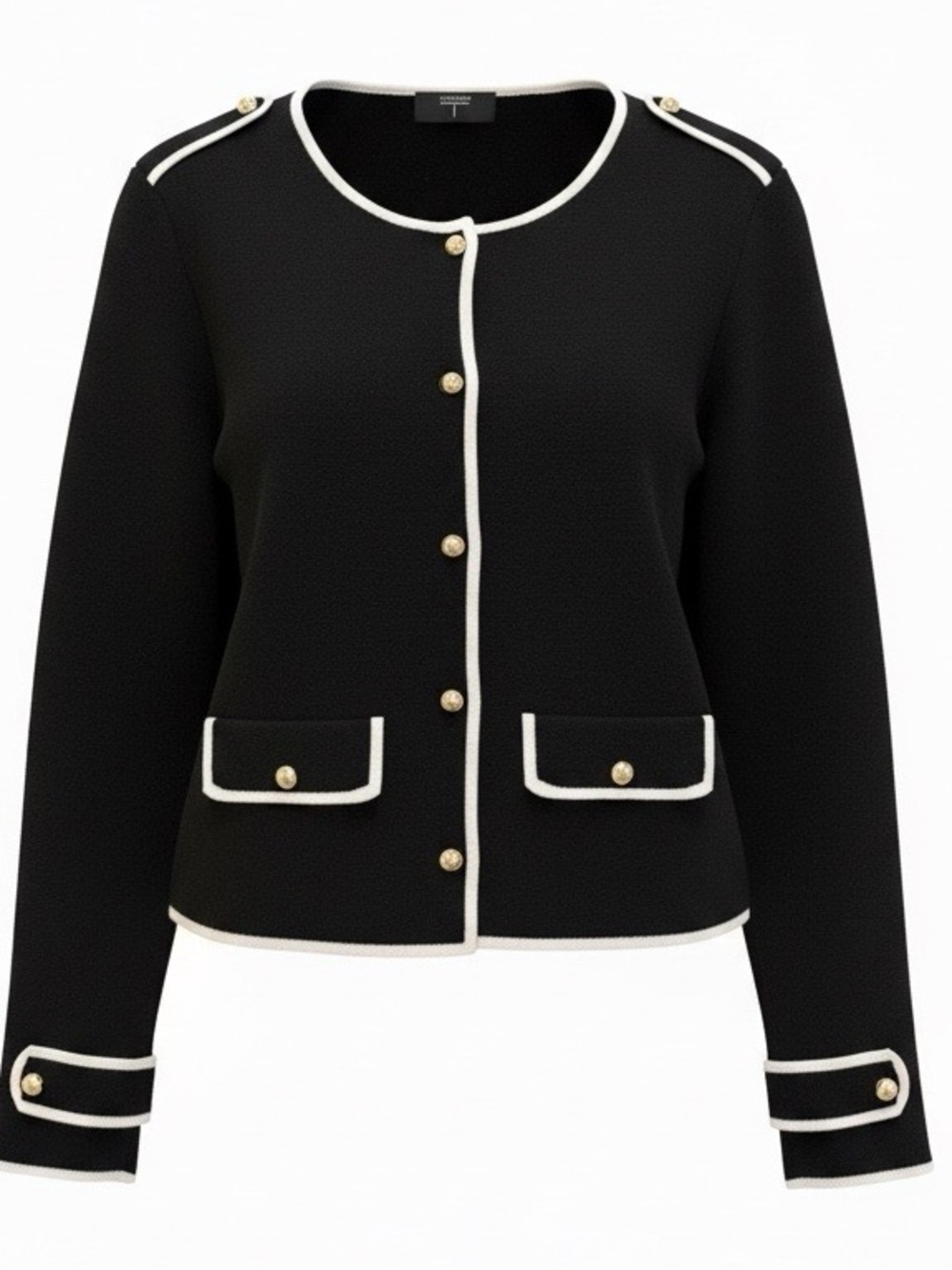 Tahari Black Knit Jacket with Cream Trim and Gold Buttons Size S✨